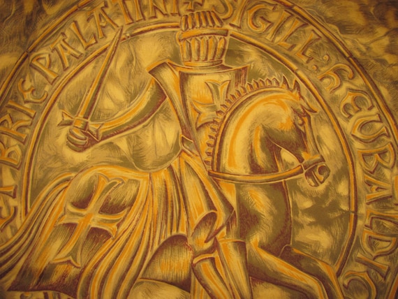 Vintage Comtes de Champagne Square Silk Scarf - Taittinger Champagne Brand Scarf - Knight on Horse, Equestrian Scene