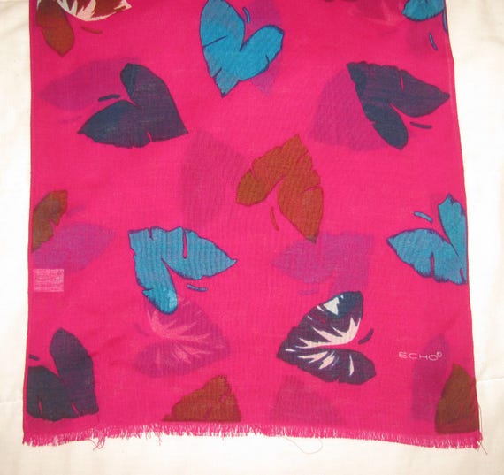 Vintage Echo Wool Scarf/Shawl - Rectangular Pink … - image 1