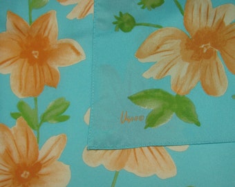 Vintage Vera Neumann Rectangular Scarf - Bright Blue with Brown Flowers, Floral Vera