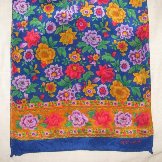 Vintage Rectangular Echo Silk Scarf - Bright Flow… - image 1