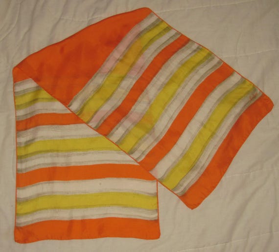 Vintage Echo Rectangular Silk Scarf - Orange, Whi… - image 7