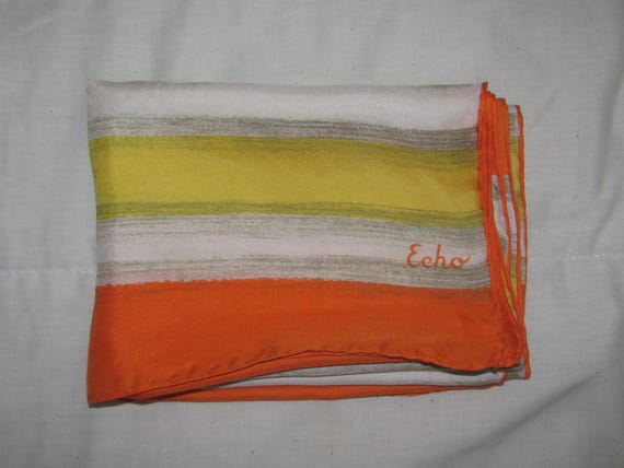 Vintage Echo Rectangular Silk Scarf - Orange, Whi… - image 10