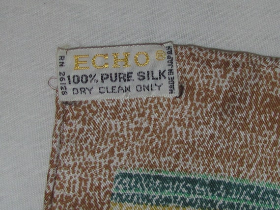 Vintage Echo Rectangular Silk Scarf - Brown with … - image 5
