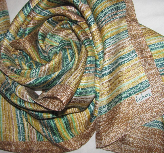 Vintage Echo Rectangular Silk Scarf - Brown with … - image 1
