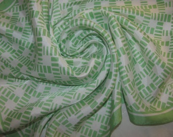 Vintage Cardiere Acetate Scarf - Green, White Woven Pattern - Japan