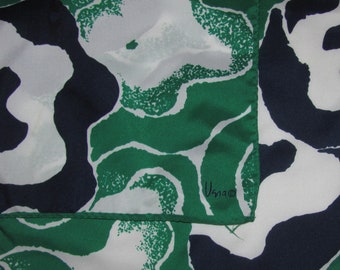 Vintage Vera Neumann Rectangular Scarf - Abstract Floral Design in Blue, Green, White - Long Scarf