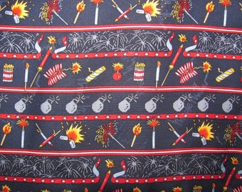 Vintage Large Nicole Miller Square Silk Scarf - Jacquard Logo Weave - Unusual Firecrackers, Fireworks, Matches, Bombs Design