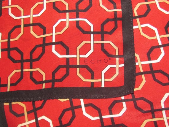 Vintage Echo Rectangular Silk Scarf - Red with Ge… - image 1