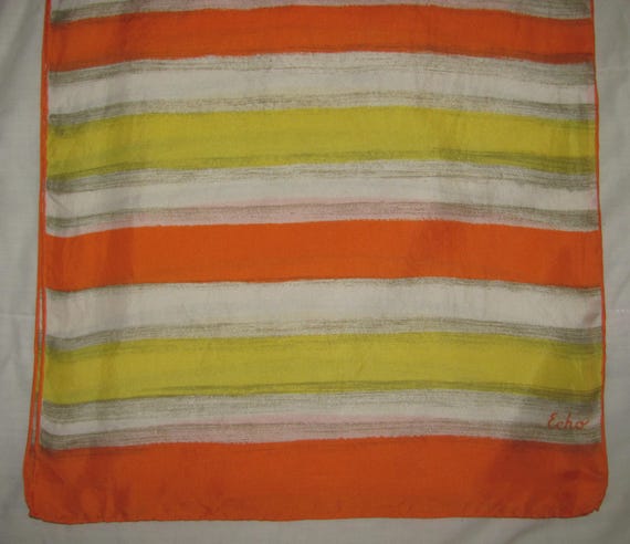 Vintage Echo Rectangular Silk Scarf - Orange, Whi… - image 2