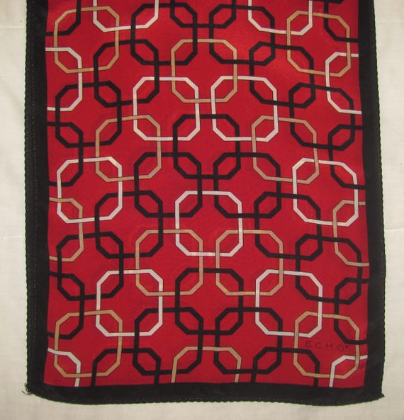 Vintage Echo Rectangular Silk Scarf - Red with Ge… - image 2