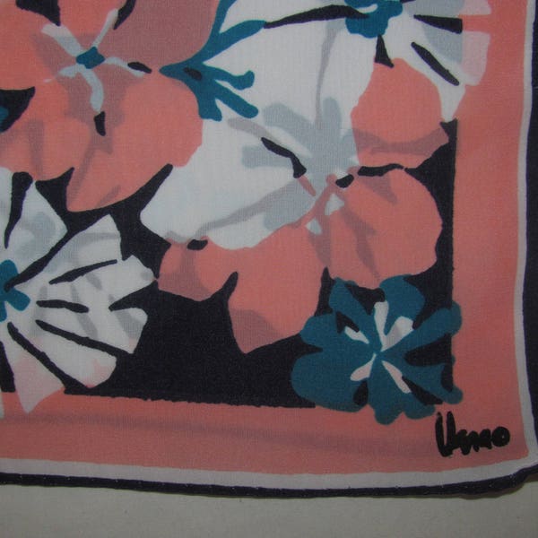 Vintage Vera Neumann Rectangular Scarf - Abstract Floral Design in Pink, White, Blue - Some Minor Marks