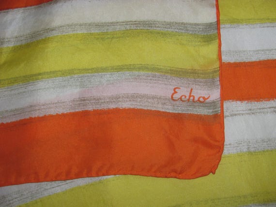 Vintage Echo Rectangular Silk Scarf - Orange, Whi… - image 1