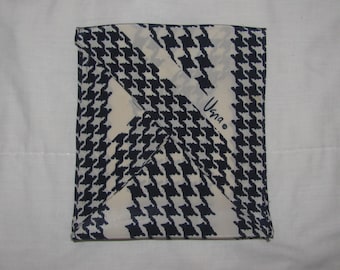 Vintage Vera Neumann Skinny Scarf - Classic, Preppy Navy Blue and White Houndstooth Pattern - Angled Ends, Thin
