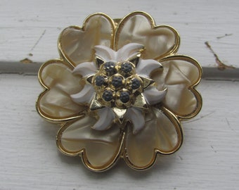 Vintage Scarf Ring - Little Hearts Making Up Flower Shape, Mother of Pearl Look  - Scarf Clip