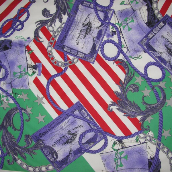 Vintage Square Travel Scarf - Stars, Stripes, Canal Shipping Labels - Nautical, Sea Faring Theme - Red, Green, Purple