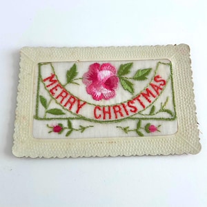 Carte postale en soie brodée originale de la Première Guerre mondiale sans affectation spéciale Joyeux Noël vendue en France à des soldats