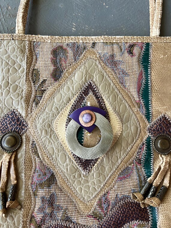 Vintage Patchwork Leather Tapestry Tote - image 3