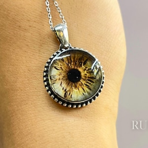 Custom Pet/Human Eye Necklace: 925K Sterling Silver Memorial Keepsake