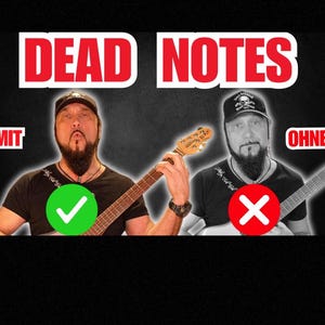 May include: Image with the text "DEAD NOTES" in red letters. Two men are shown, one with a green checkmark and the word "MIT", the other with a red X and the word "OHNE". Both men are holding guitars.