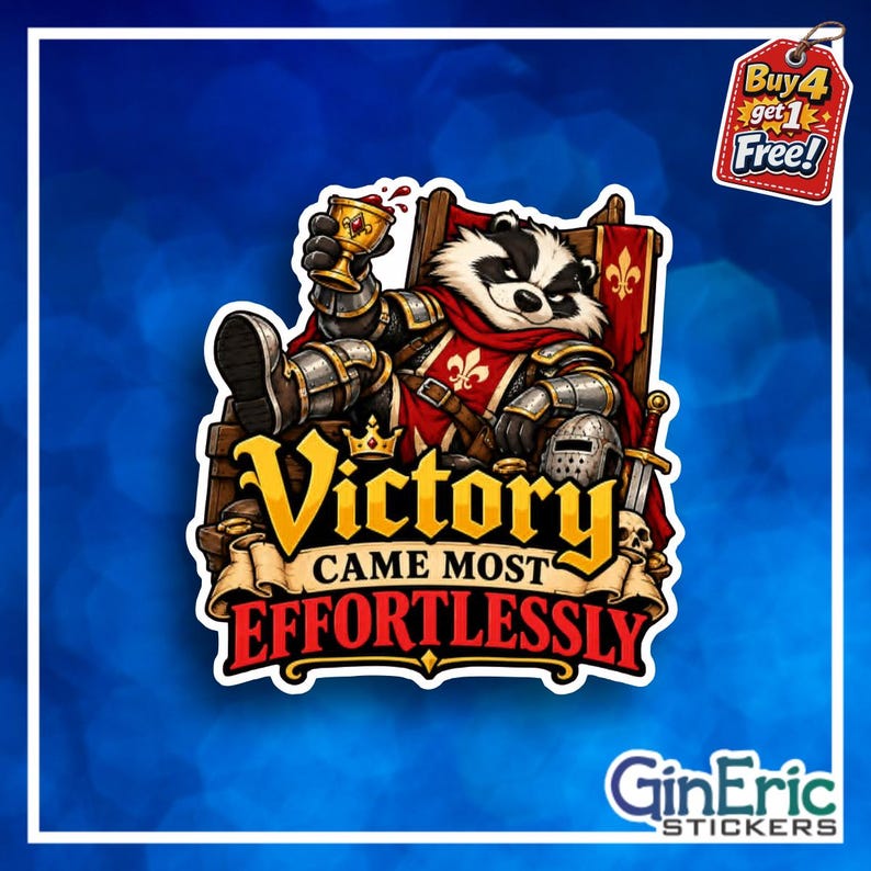 Victory Came Most Effortlessly Sticker or Magnet, Funny Raccoon Knight ...