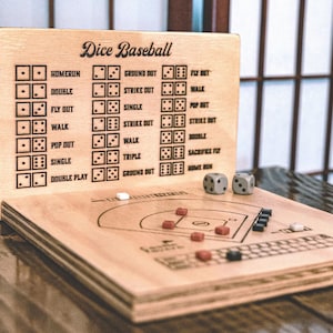 Dice Baseball Wooden Board Game with Game Pieces, gifts for him, home sports bar, father's day gift