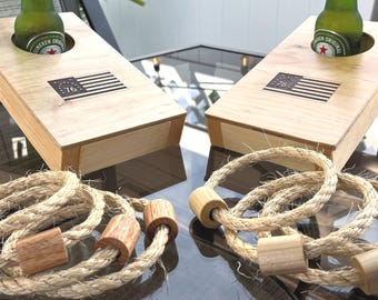 Custom Engraved Table Top Bottle Ring Toss Game with Ring Set