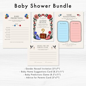 Paquete imprimible de revelación de género y juego para baby shower, plantillas editables de Canva, juego de 4 tarjetas, descarga digital para futuros padres, GRP