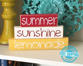 Summer Stackers- Summer Wood Sign, Summer Decor, Summer Decoration, Wood Sign, Wood Summer Sign, Sunshine Sign, Lemonade Sign,