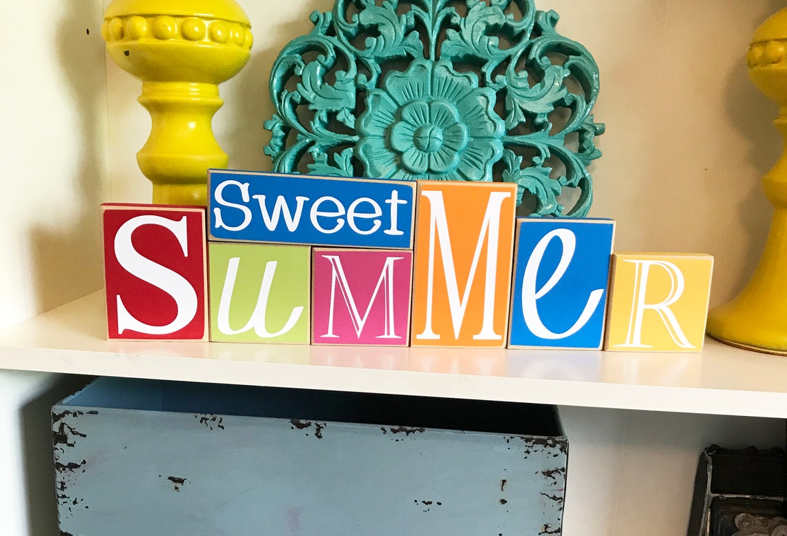 Summer Lovin' Wood Blocks Summer Shelf Decor Summer Etsy