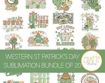 Western St Patricks Day PNG Bundle, Tshirt Sublimation, Shamrock PNG, Digital Download
