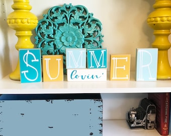 Summer Lovin' Wood Blocks- Summer Shelf Decor - Summer Mantle Decoration
