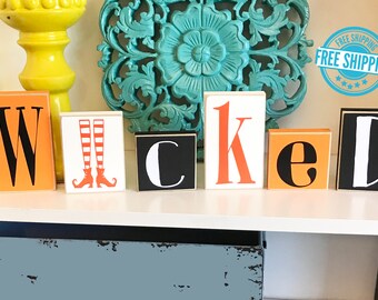 Wicked Blocks- Halloween Decor, Halloween Decoration, Wicked Sign, Halloween Sign, Halloween Home Decor, Witch Decoration, Witch Blocks