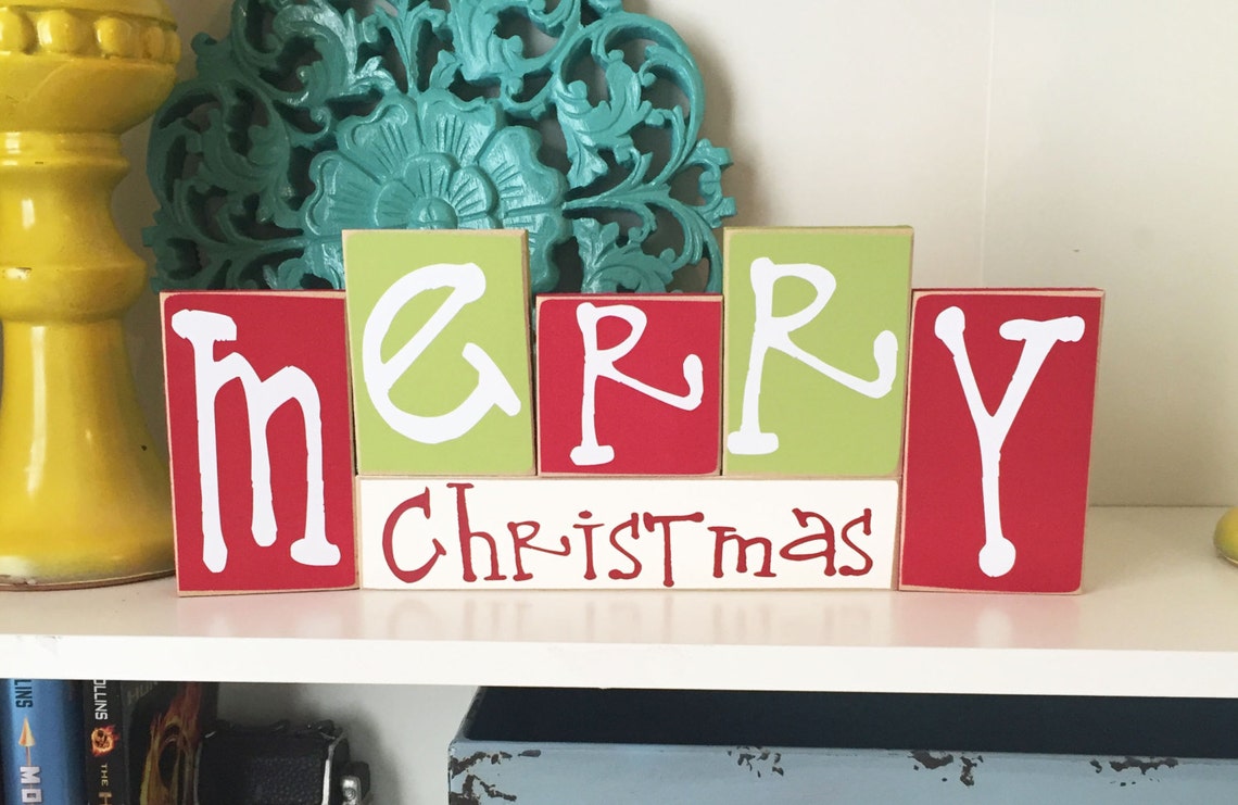 Merry Christmas Blocks Christmas Decor Christmas home decor | Etsy