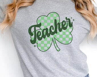 Teacher Shamrock PNG, Retro St Patricks Day Shirt, Digital Download