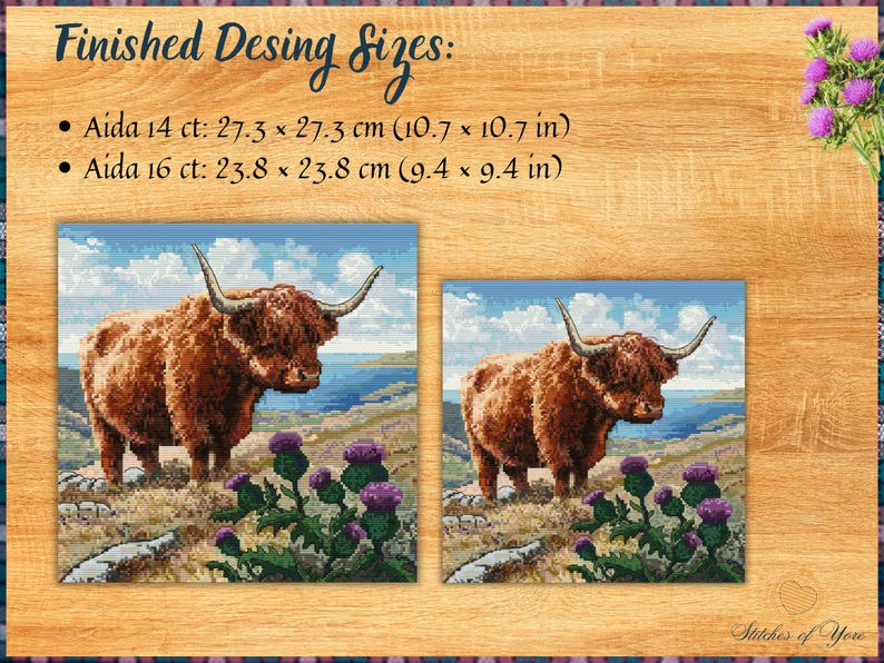 Highland Cow Cross Stitch Pattern: Scottish Meadow Design (PDF & SAGA ...