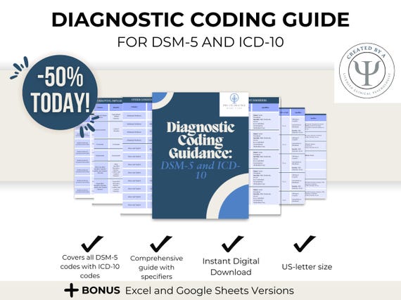 Mental Health Codes - Diagnosis Cheat Sheet - Therapist Billing - Therapist Guide - DSM 5 - ICD - DSM 5 tr - dsm 5 guide - Therapy Guides