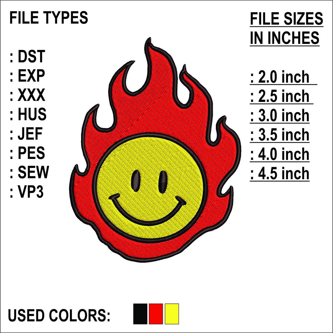 Melting Fire Face Emoji Embroidery Design: 6 Sizes (digital Download ...