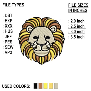 Lion Head Embroidery Design: Golden Mane, Wildlife Portrait (PES)
