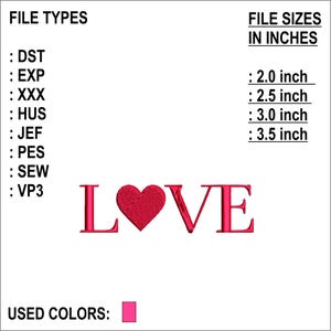LOVE machine embroidery design - Valentine&#39;s Day embroidery files - 4 sizes - Instant download