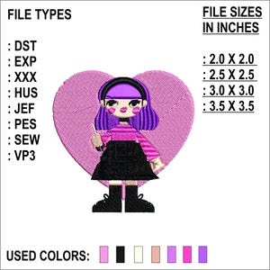 Girl embroidery designs - Baby girl with heart embroidery design machine embroidery pattern - embroidery file - digital download