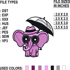 Pink Elephant embroidery designs - Animal embroidery design machine embroidery pattern - Baby girl embroidery file - elephant with umbrella
