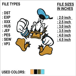 Angry Donald Duck Face Machine Embroidery Design, 6 Sizes, Instant Download, 8 Formats