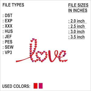 Love Text Embroidery Design: Valentine&#39;s Day Pattern (Instant Download)