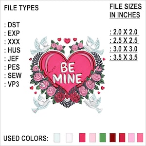 Be Mine Stickdatei, Be Mine Herz Stickerei, Mini Herzen, Herz Valentine, Liebhaber Stickerei, Jubiläumsgeschenk, digitaler Download