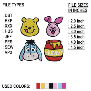 Embroidery designs Winnie Pooh Machine embroidery Winnie pooh and friends Embroidery design files winnie Pooh Tiger - 6 Sizes