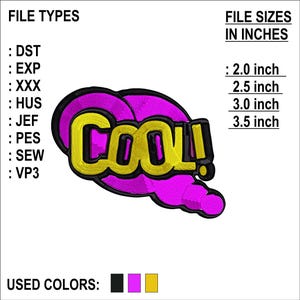 Cool Embroidery, Digital Machine Embroidery Design - 4 Sizes - 8 Formats