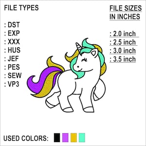 Cute Unicorn Embroidery Design, Baby Machine Embroidery Design, Instant Download - 4 Sizes - 8 Formats