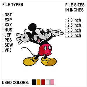 Sitting Mickey Mouse Machine Embroidery Design - 4 Sizes - 8 Formats