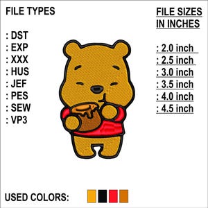 Pooh♡ SLEEPY POOH - Single Machine Embroidery Design for 4x4