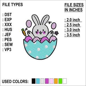 Cute Easter Bunny Embroidery Design, 4 sizes, 8 Formats, Instant Download